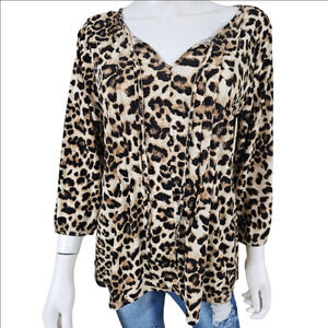 Ava James 3/4 Sleeve V-Neck Animal Print Tunic Size L